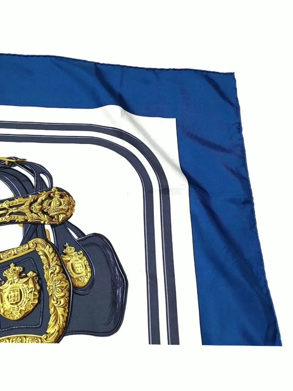 Authentic Hermès Brides de Gala Silk Scarf Blue Gold Equestrian Print Square 90 - Picture 4 of 10